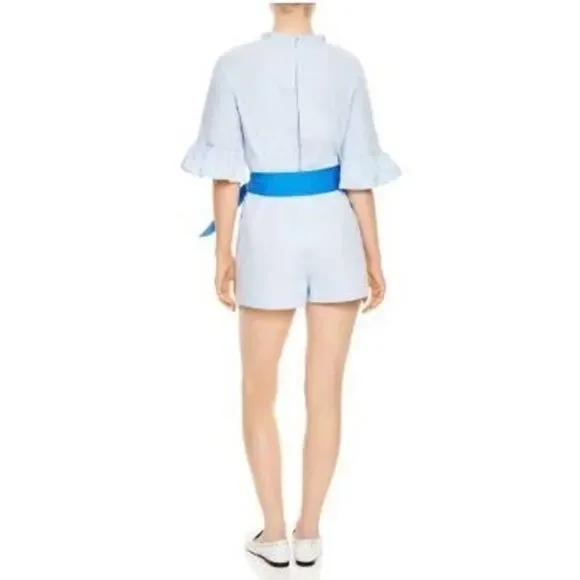 SANDRO Rosalyn colorblock pinstripe ruffle romper in blue sky Size 36 S 4 6 NEW - Picture 10 of 11
